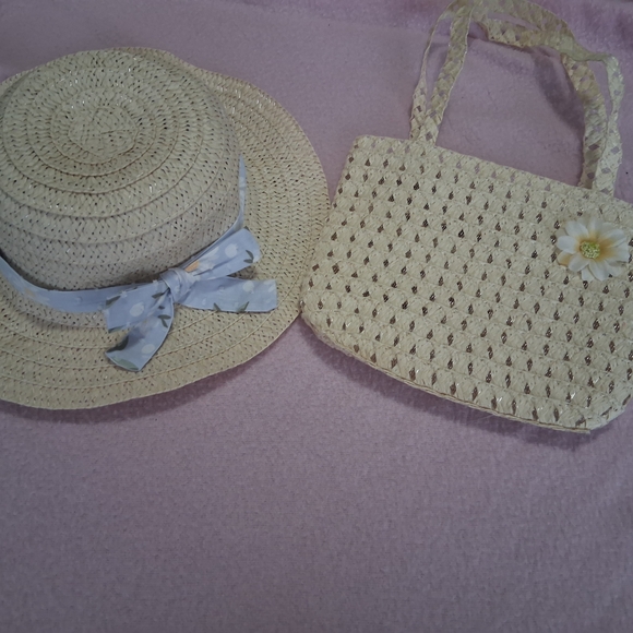 no brand Other - Girls Cream Straw Sun Hat with Floral Bow Size 24 Months